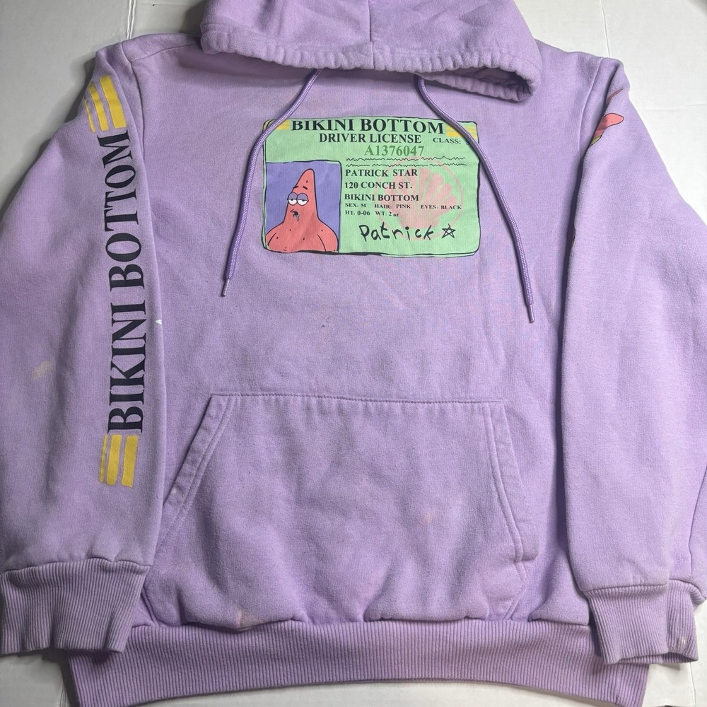 Nickelodeon Patrick Star Bikini Bottom Driver License Purple Hoodie Men's Small